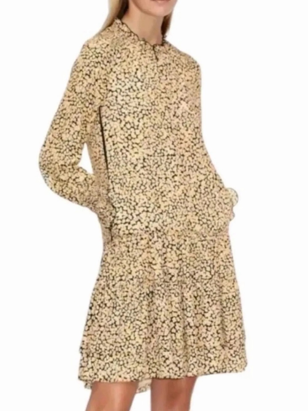 ME+EM Yellow and Black Soft Animal Print Long Sleeve Dress. ALL OCCASION